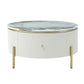 Modern Round Coffee Table with 2 Large Drawers, MDF Construction and Golden Legs, 31.5" L x 31.5" W x 17" H, Gold+White