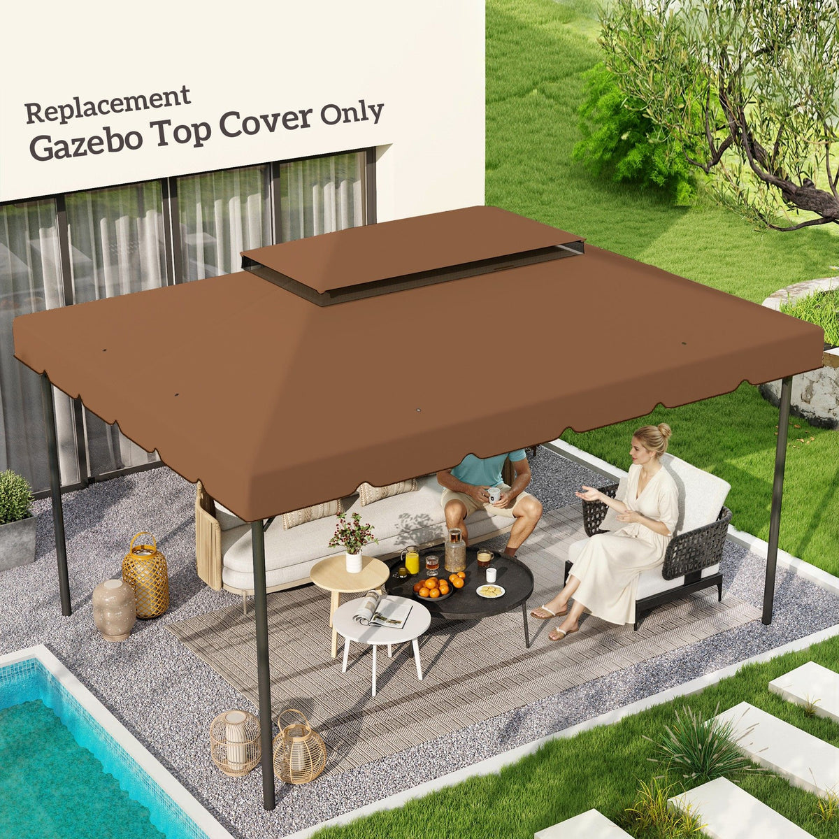 13' x 10' Gazebo Replacement Canopy, Gazebo Top Cover with Double Vented Roof for Garden Patio(TOP ONLY), Coffee