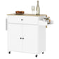 Rolling Kitchen Island with Drop Leaf and Drawer - White