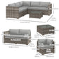 4 Pieces Rattan Wicker Outdoor Conversation Furniture Set w/ Corner Sofa Loveseats Coffee Table Cushions, Mixed Grey