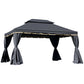 13' x 10' Patio Gazebo, Double Roof Outdoor Gazebo Canopy Shelter with Netting & Curtains, Strong Aluminum Frame, Black
