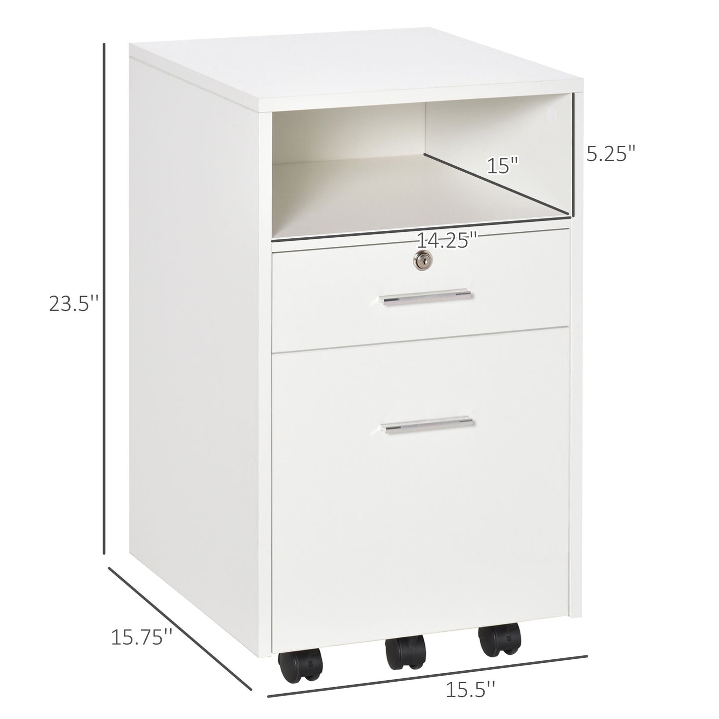 2 Drawer Filing Cabinet with Lock, Vertical File Cabinet with Wheels, Mobile Office Cabinet for A4, Letter Size, White