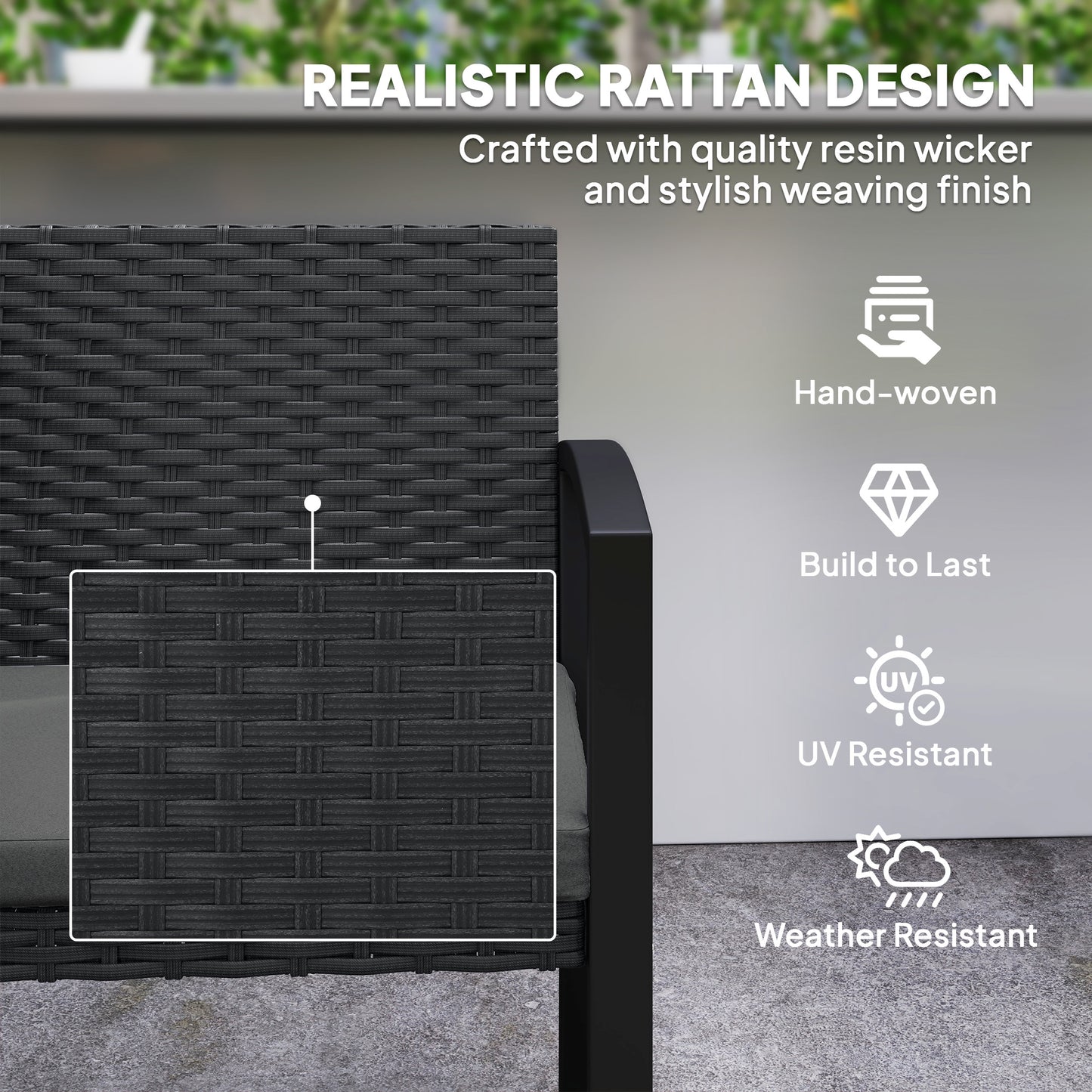2 Seater Outdoor Bench, Rattan Garden Bench Loveseat with Cushion, Armrests, Steel Frame for Patio, Porch, Beige