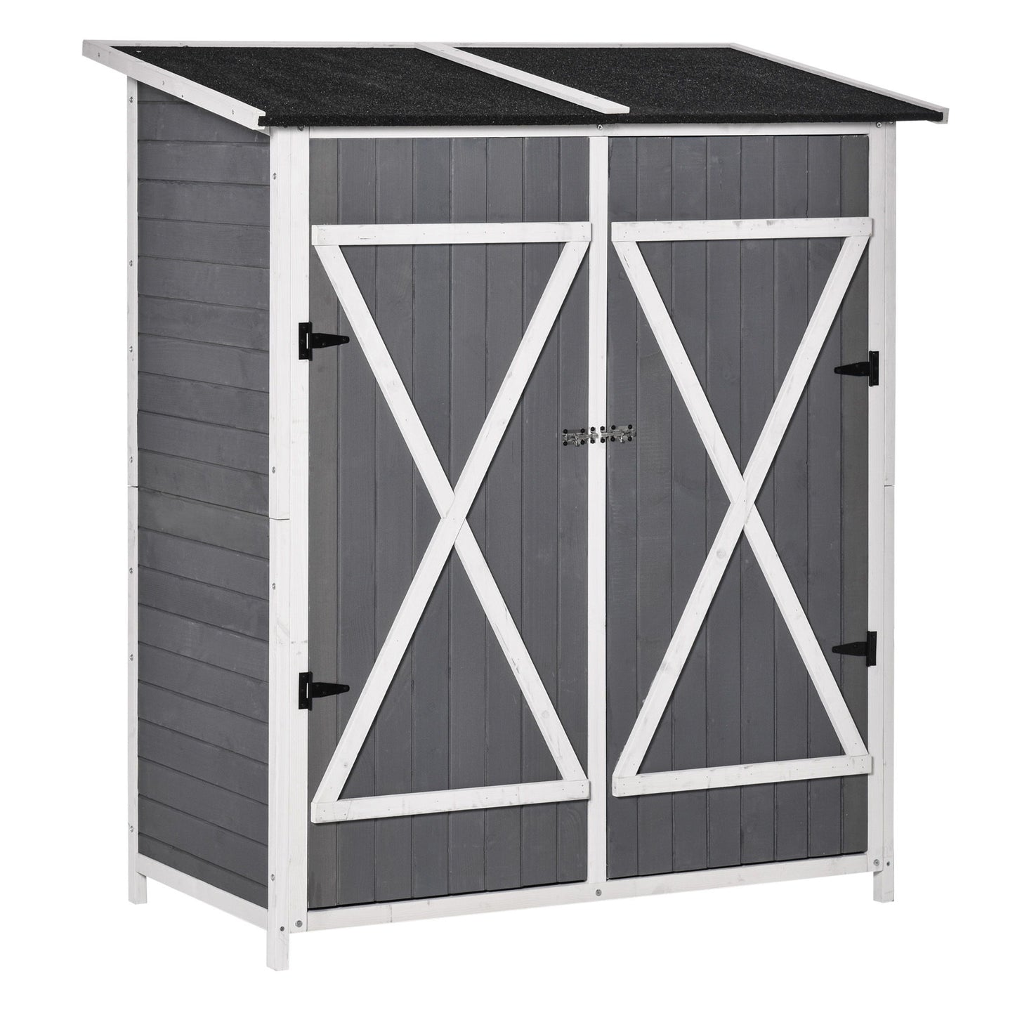 54.75''x29.5''x63'' Garden Storage Shed Asphalt Roof Wooden Timber Double Door Utility Storage House w/ Movable Shelf & Fixed Fittings