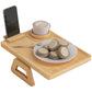Couch Arm Tray, Clip-On Side Table with 360° Rotating Phone Holder and Removable Cup Holder, Natural