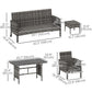 6 Piece Patio Furniture Set with Patio Chairs, Ottomans, Sofa, Glass Top Table and Cushions, Wicker Rattan Outdoor Furniture Set for Backyard, Porch, Navy Blue