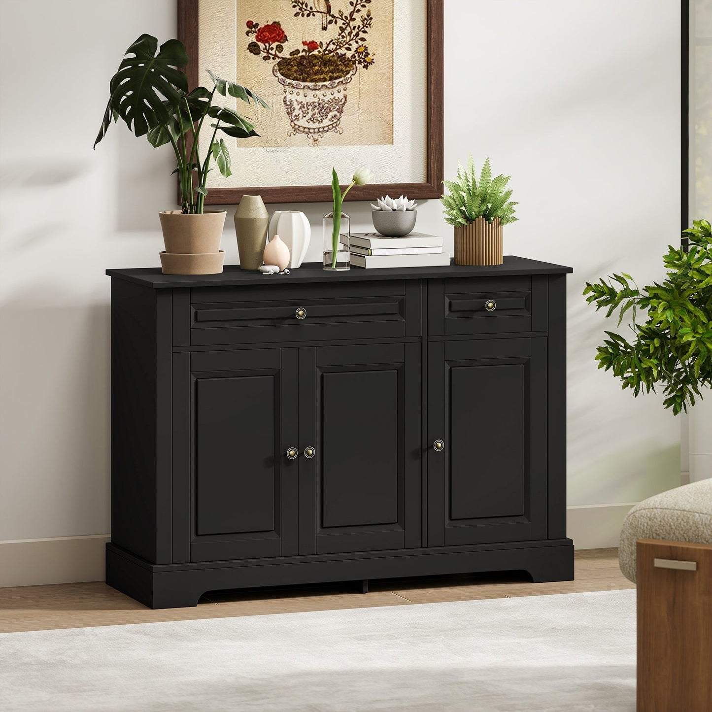 Sideboard Buffet Cabinet with 2 Drawers - Black