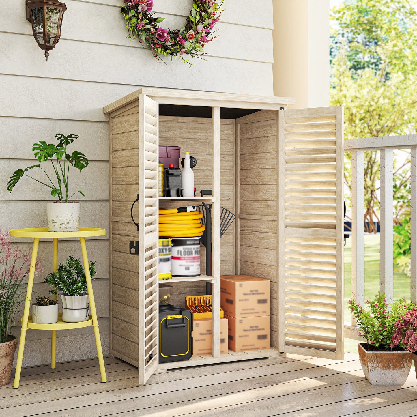 30" x 20" x 47" Wooden Garden Shed, Outdoor Storage Shed with Waterproof Asphalt Roof, Shelves, Natural