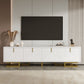Modern TV Stand with Textured Doors, Gold Handles and Legs, Ample Storage Space, Easy to Install, 63" L x 15" W x 17.5" H, White