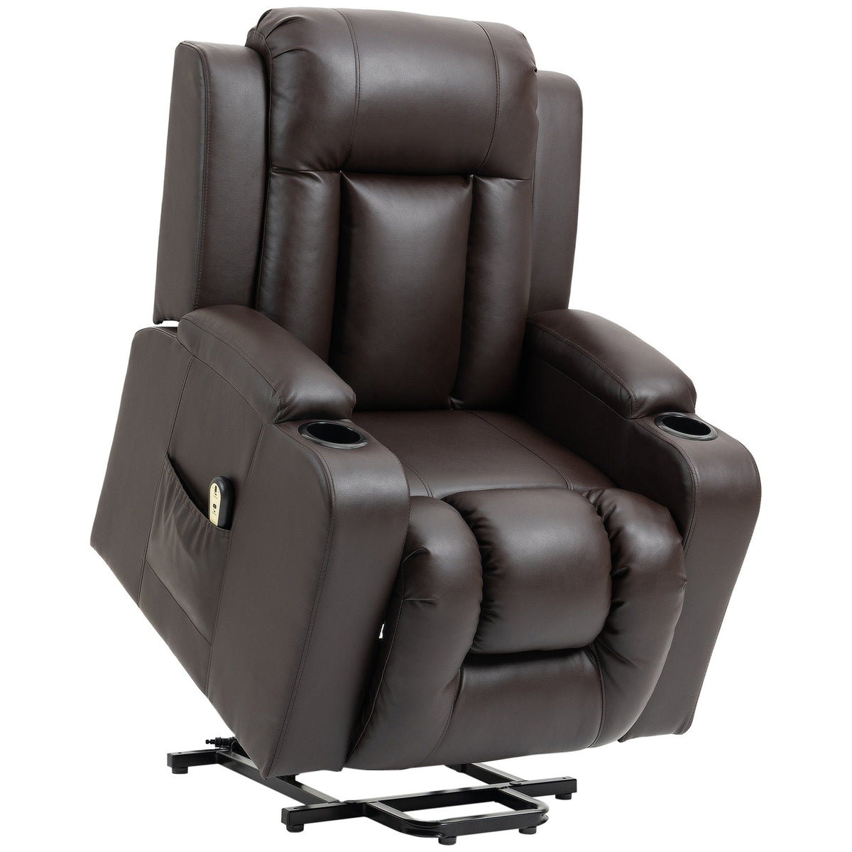 PU Leather Power Lift Recliner with Cup Holders - Brown