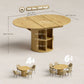 Extendable Dining Table for 6, 60" Farmhouse Kitchen Table with 2-Tier Storage Shelf and Fluted Sliding Doors, Natural