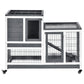 Wooden Rabbit Hutch, Indoor Bunny Cage with Wheels, Pull Out Trays, Run, Grey