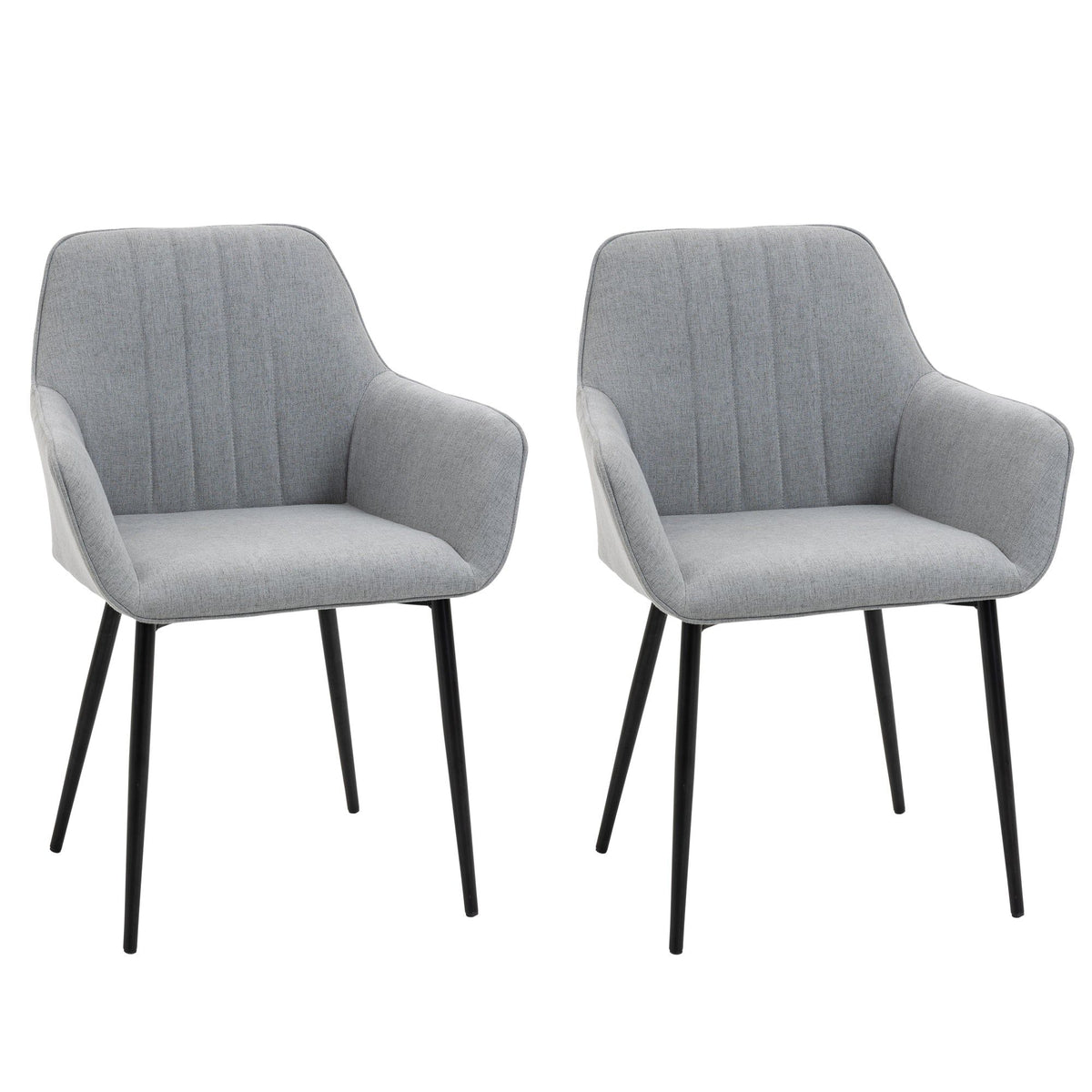 Set of 2 Upholstered Linen Dining Chairs - Light Grey