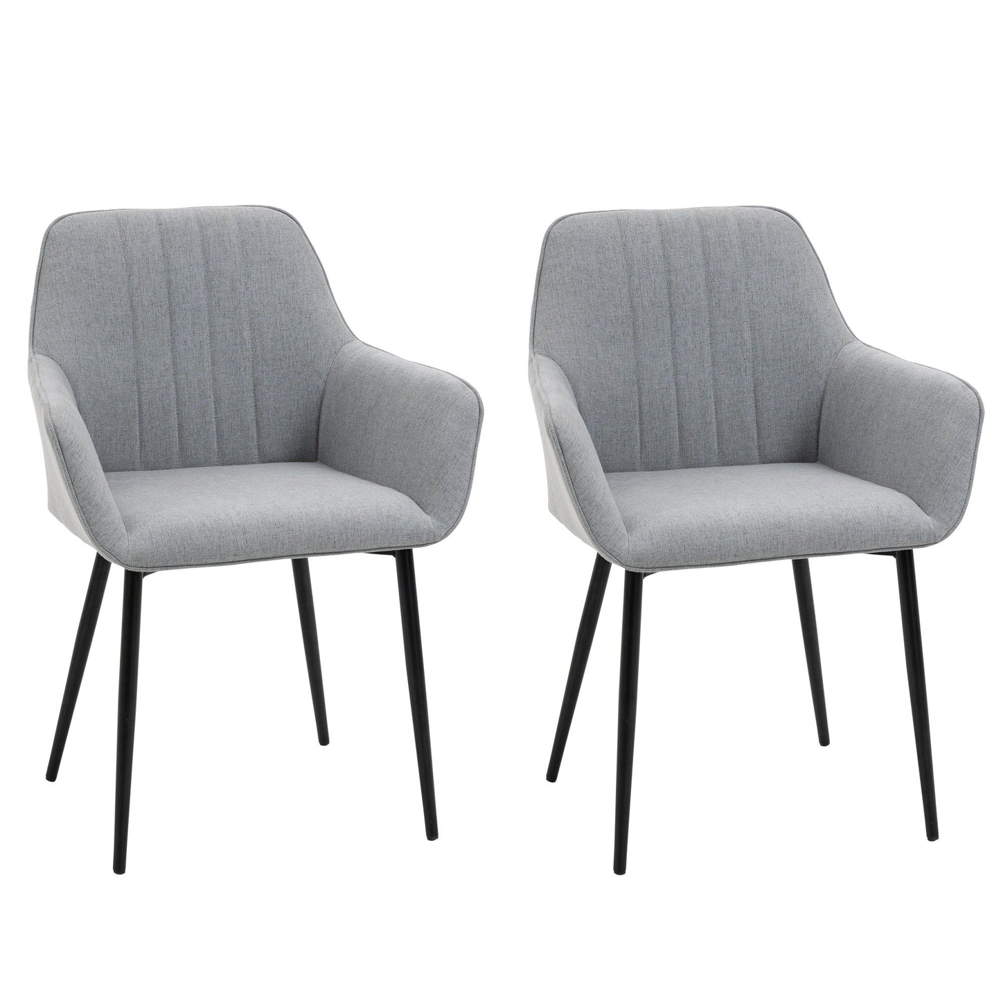 Set of 2 Upholstered Linen Dining Chairs - Light Grey