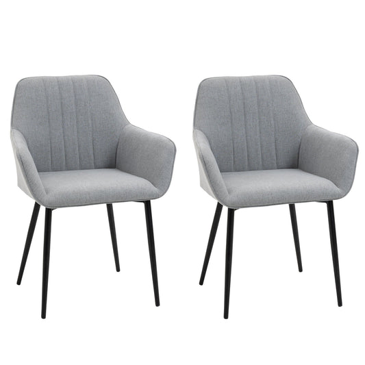 Set of 2 Upholstered Linen Dining Chairs - Light Grey
