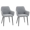Set of 2 Upholstered Linen Dining Chairs - Light Grey