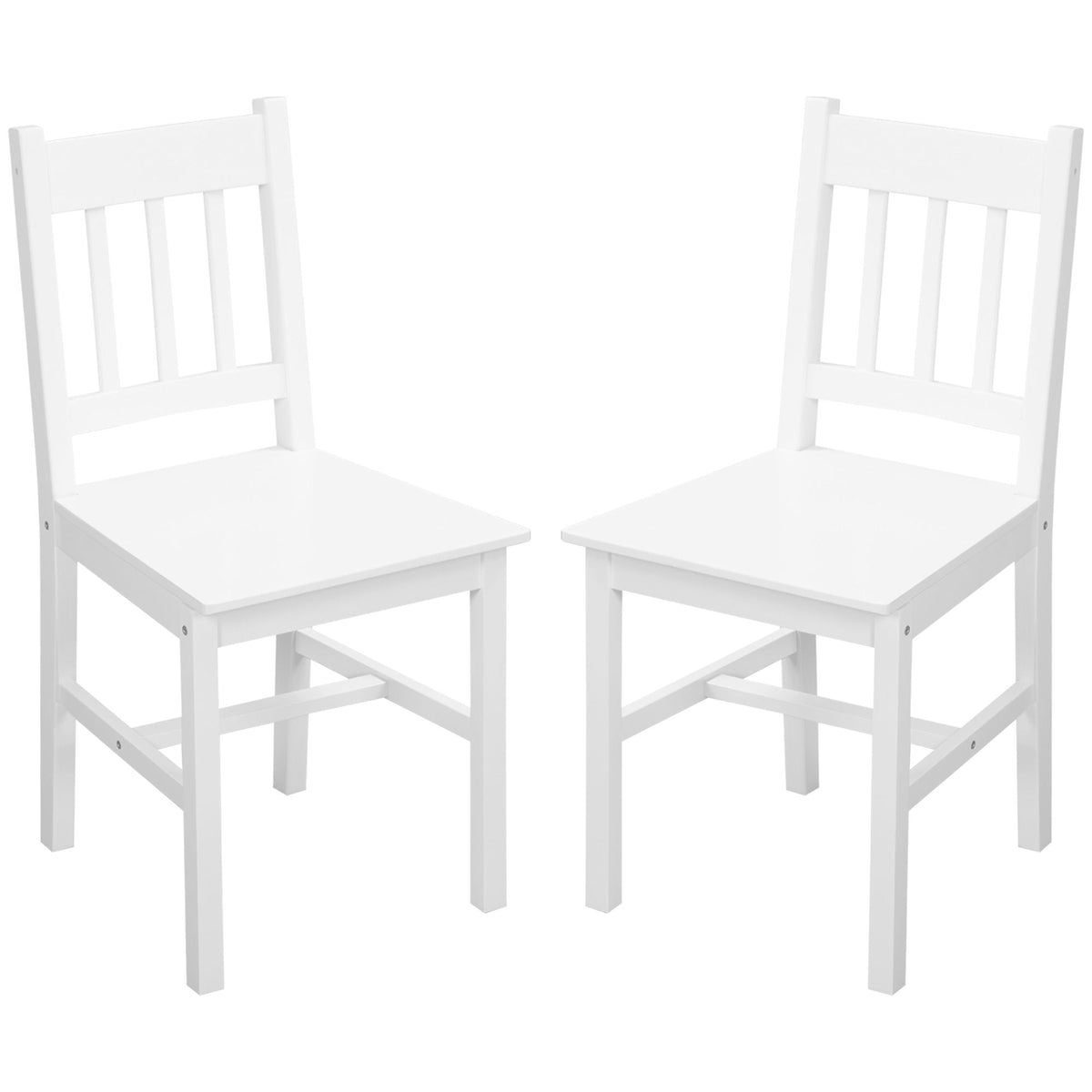 Dining Chairs Set of 2, Kitchen Chair with Slat Back, Pine Wood Structure for Living Room and Dining Room, White