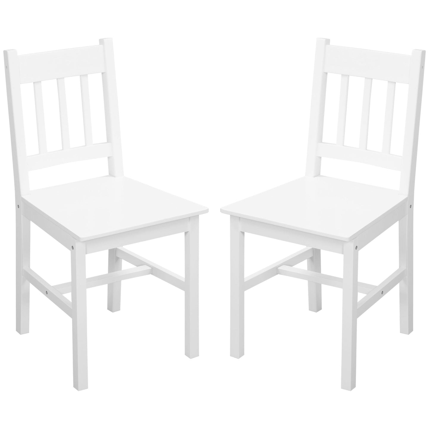 Dining Chairs Set of 2, Kitchen Chair with Slat Back, Pine Wood Structure for Living Room and Dining Room, White