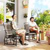 Outdoor Glider Bench with Coffee Table, Patio 2-Seat Rocking Chair Swing Loveseat with Breathable Sling for Backyard Garden Porch, Brown