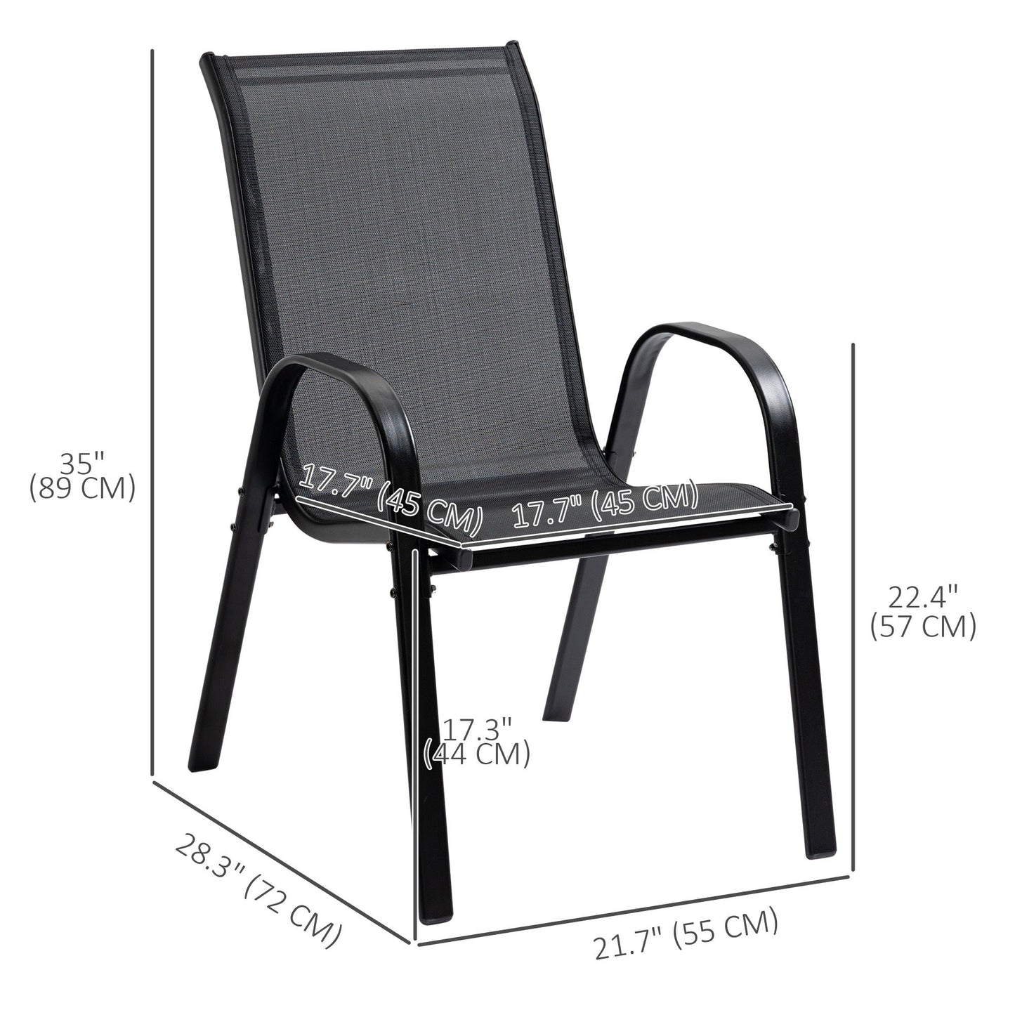 4-Piece Outdoor Dining Chair for Relaxing on Patio Balcony Garden, Comfortable Outdoor Furniture with Armrests, Black