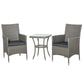 3 Pieces Wicker Patio Furniture Set, Rattan Bistro Set with Glass Top Coffee Table and Cushions, Outdoor Conversation Set for Garden, Porch, Balcony, Grey