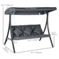 3-Person Patio Swing Chair, Outdoor Porch Swing Bench with Adjustable Canopy, Cushioned Seat, Dark Grey