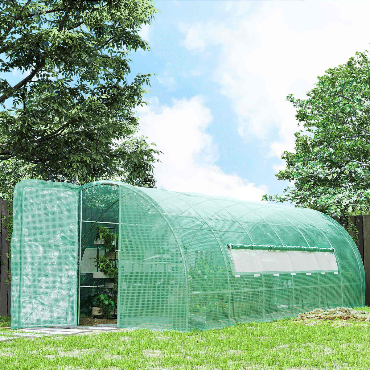 20x10x6.6ft Heavy Duty Outdoor Walk-in Tunnel Greenhouse Portable Garden Planting Warm House with PE Cover Green