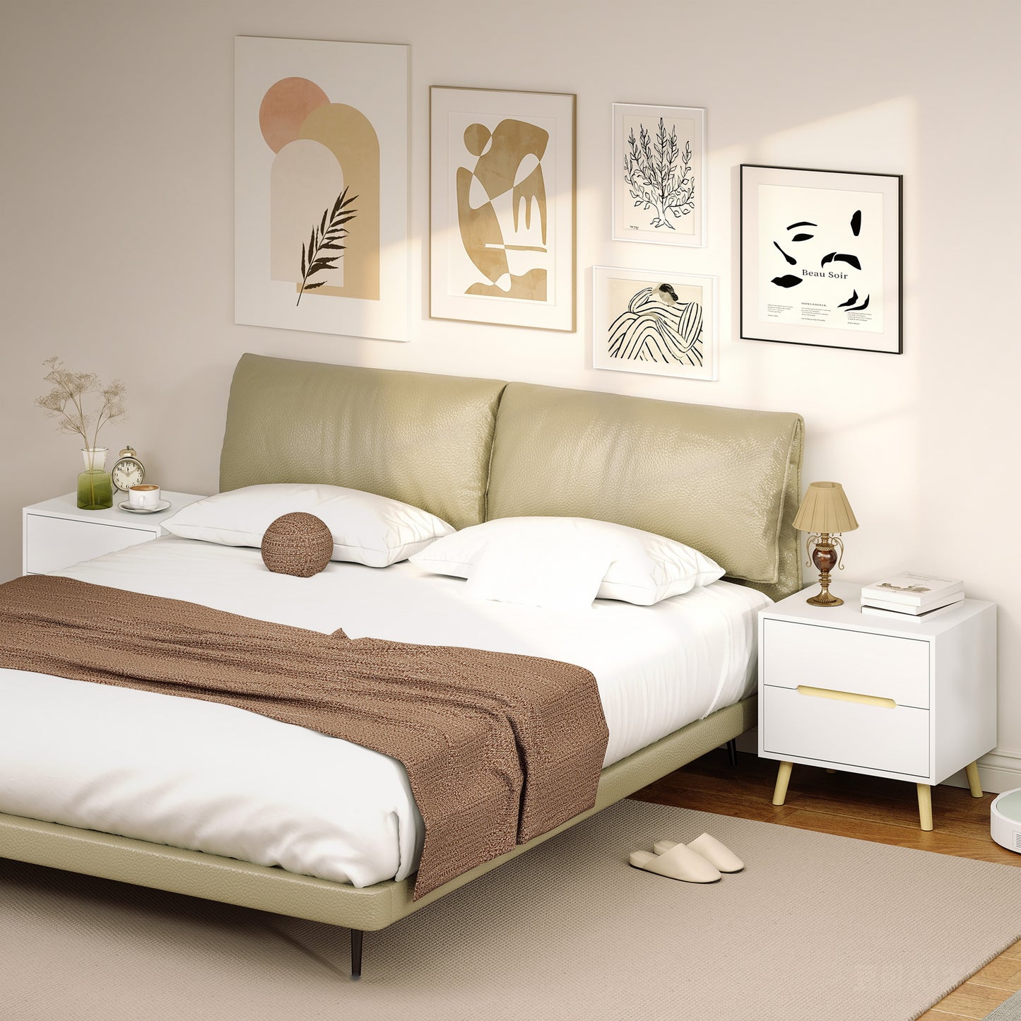 Nightstands Set of 2, Bedside Table with 2 Drawers, Modern Side End Table with Solid Wood Legs for Bedroom, White