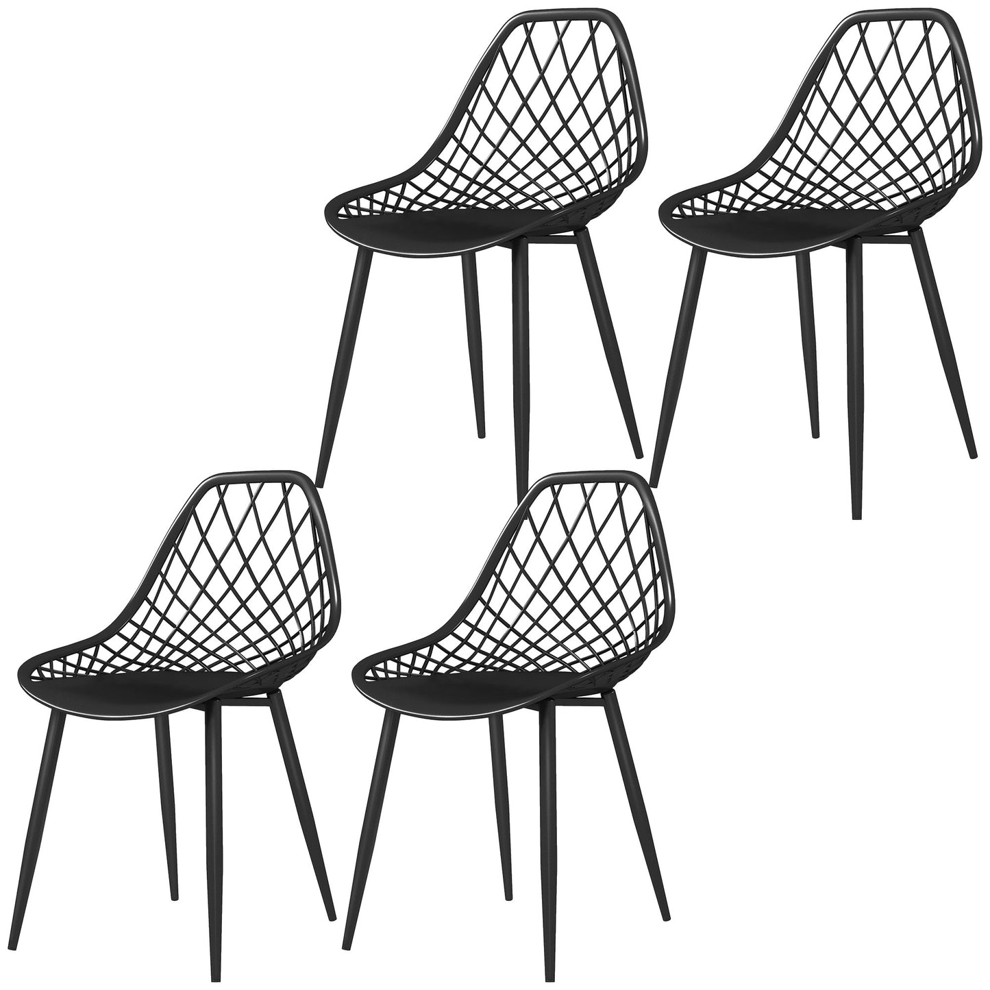 Modern Dining Chairs Set of 4, Plastic Kitchen Chairs with Hollow Backrest and Metal Legs for Living Dining Room, Black