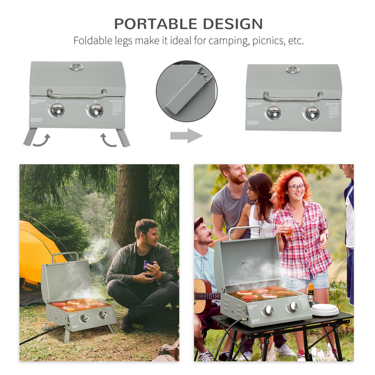 2-Burner Silver Propane Gas Grill with Foldable Legs & Lid