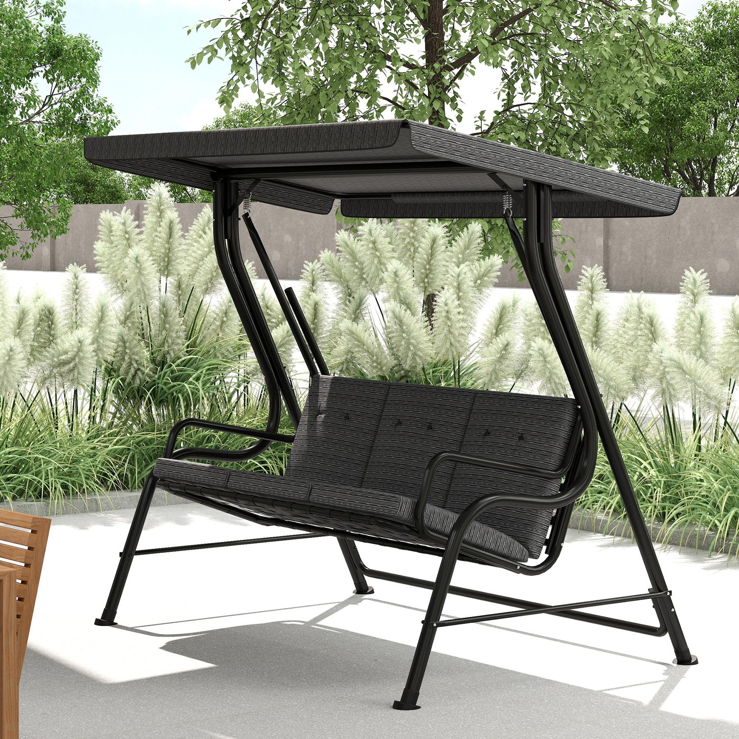 3-Person Patio Swing Chair with Canopy 3 Seater Porch Swing for Garden, Backyard, Poolside, Light Grey