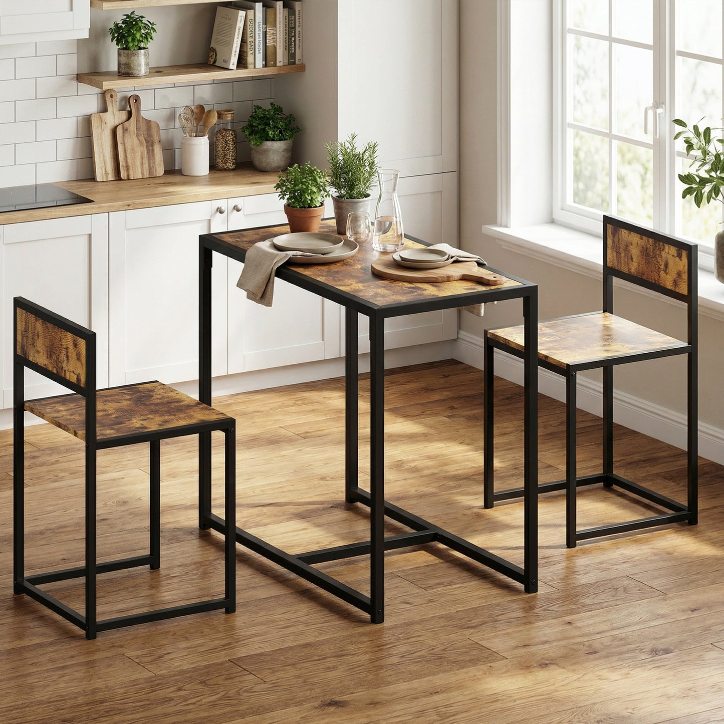 Dining Table Set, Industrial Dining Set for 2, Kitchen Table and Chairs for Small Space, Dining Room Table with Chairs