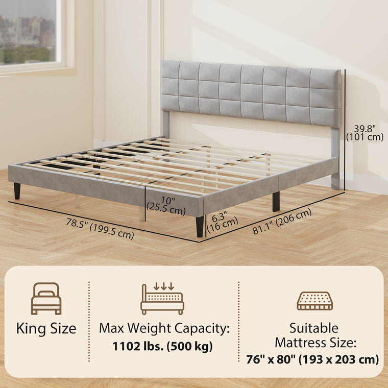 King Platform Bed Frame with Upholstered Headboard