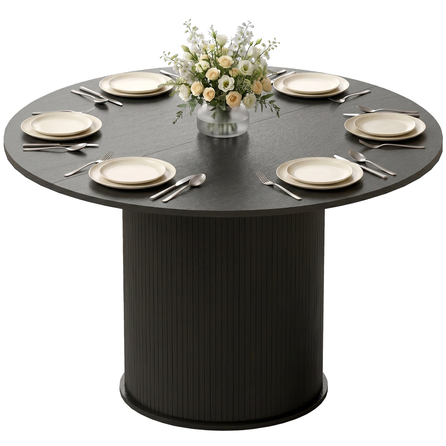 Round Dining Table for 4-6, 47 Inch Kitchen Table with Fluted Pedestal Base, for Kitchen Living Room Dining Room, Black