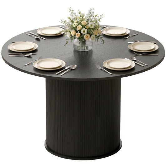 47" Round Dining Table with Fluted Pedestal Base - Black