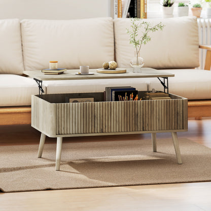 Lift Top Coffee Table with Storage and Pine Legs - Oak