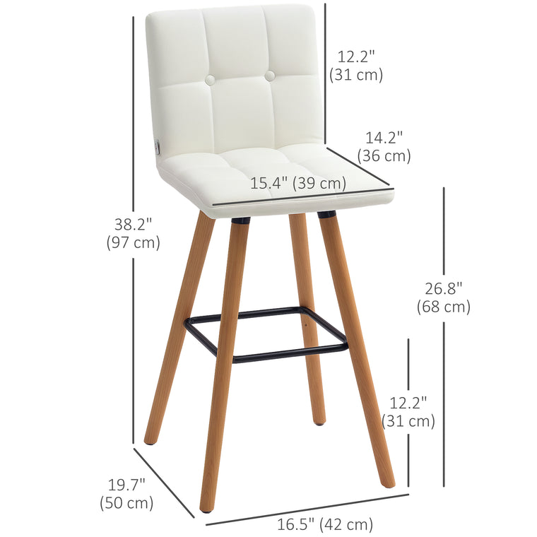 38" Upholstered Bar Stools Set of 2 - White