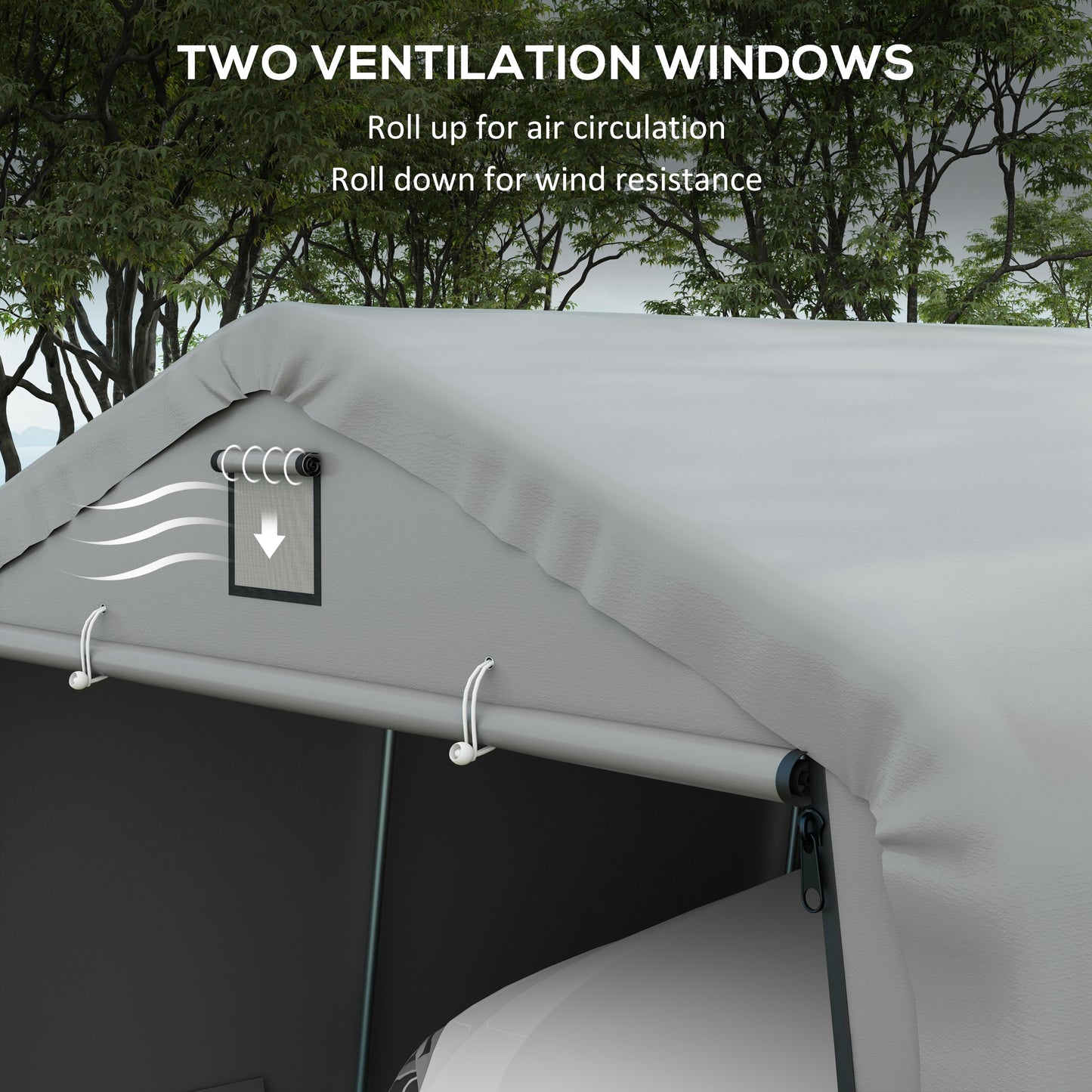 Portable Garage, Heavy Duty Carport Canopy with Ventilation Windows and Large Roll-up Door, Dark Grey