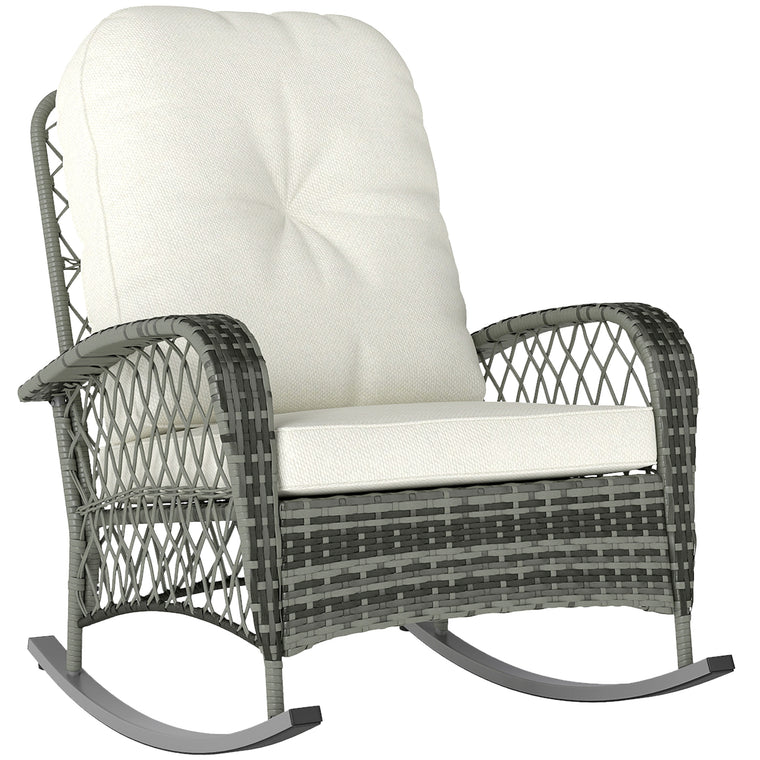 Khaki Wicker Rocking Chair with Thick Cushions