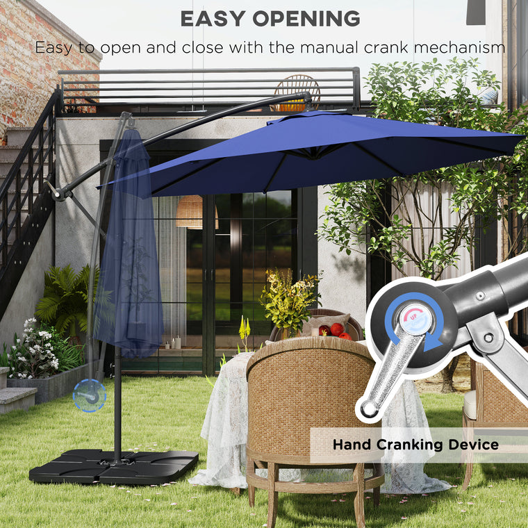 9.6ft Navy Blue Banana Cantilever Umbrella with Crank