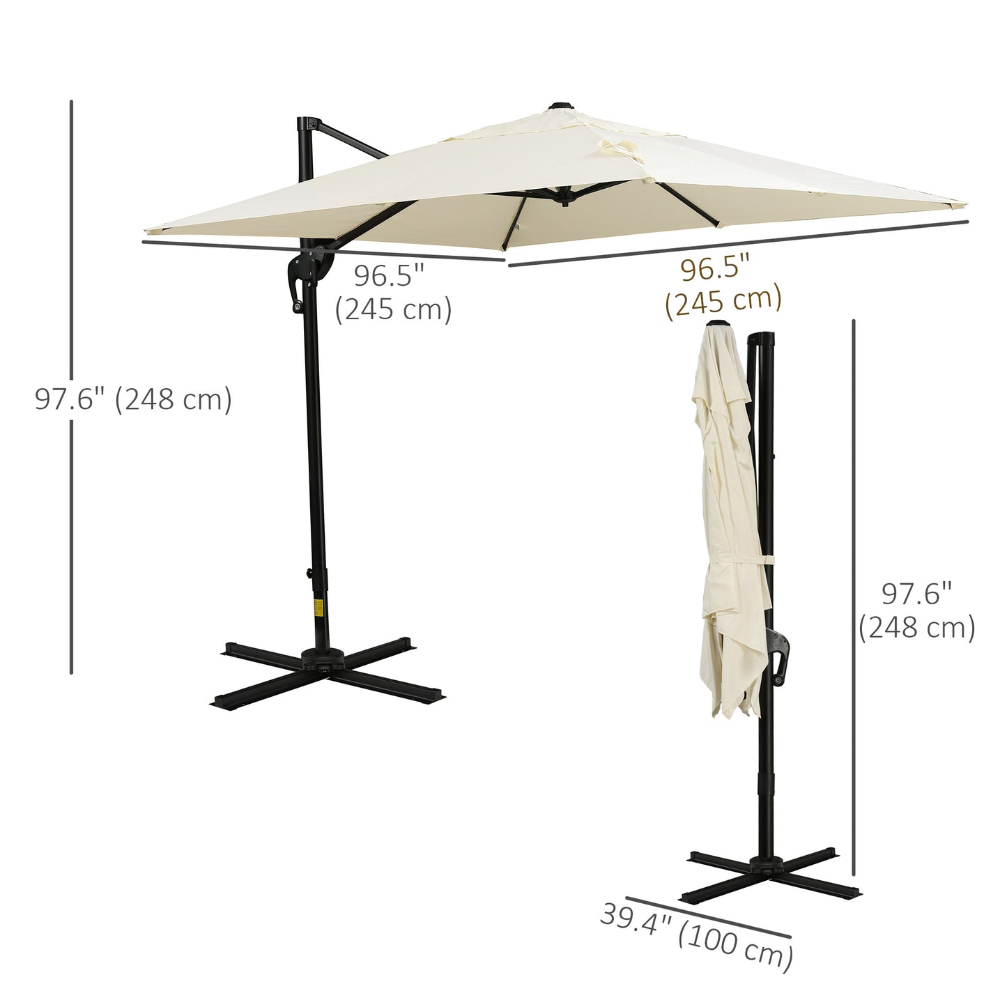 8' x 8' Cream White Offset Cantilever Umbrella with Cross Base