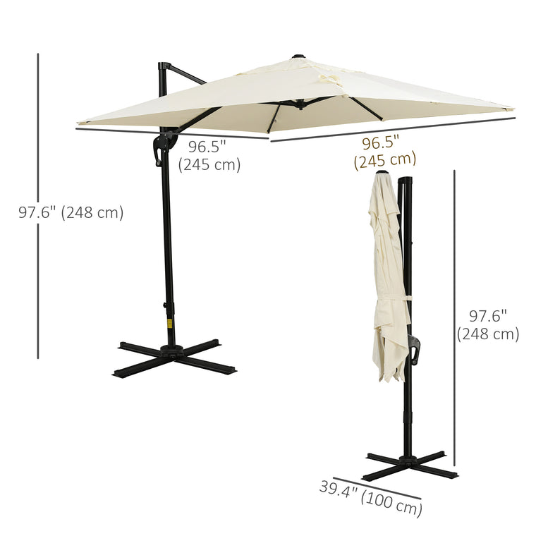 8' x 8' Cream White Offset Cantilever Umbrella with Cross Base