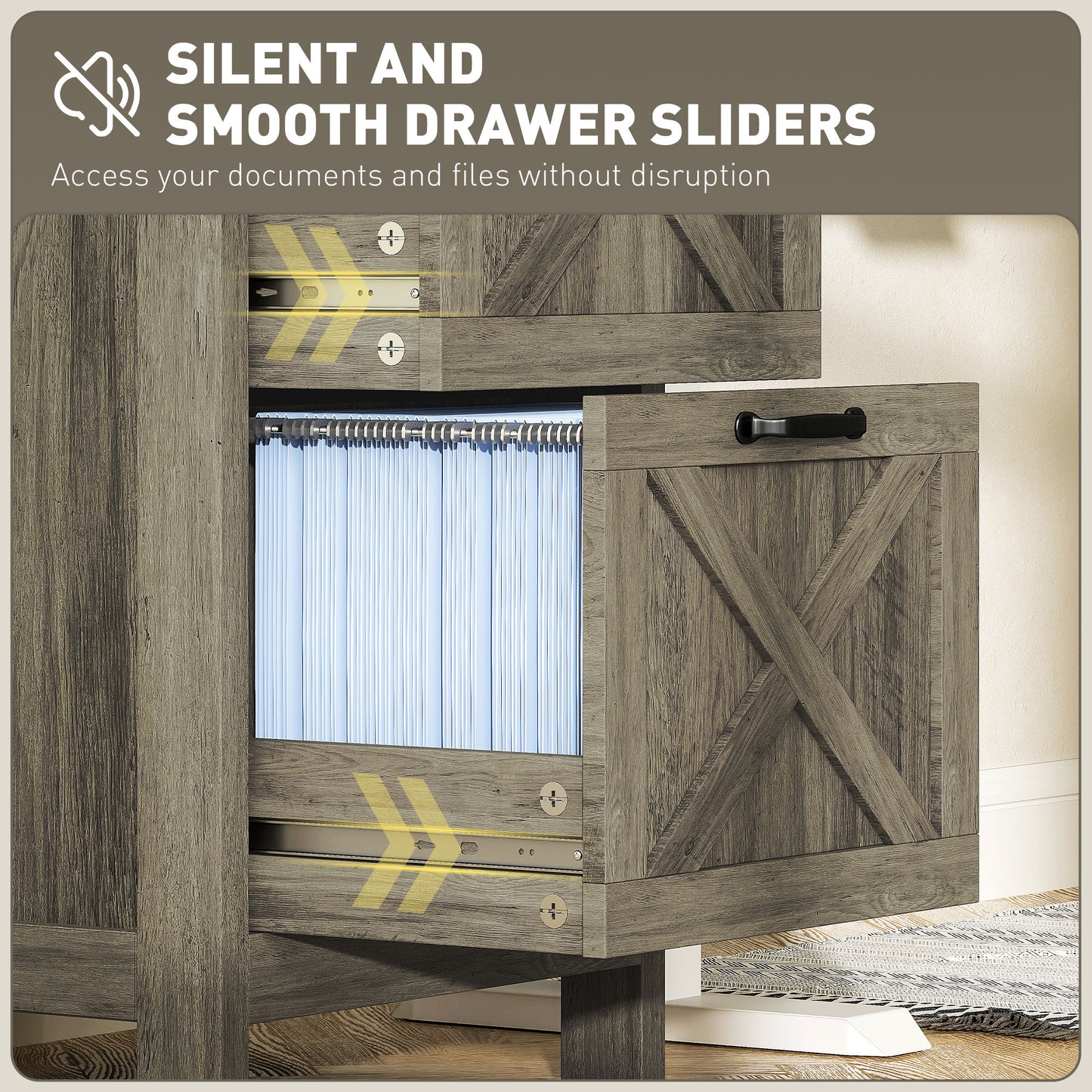 Vertical Filing Cabinet with 2 Drawers, Rustic Farmhouse Office Storage Cabinet for A4, Letter Size, Grey Wash