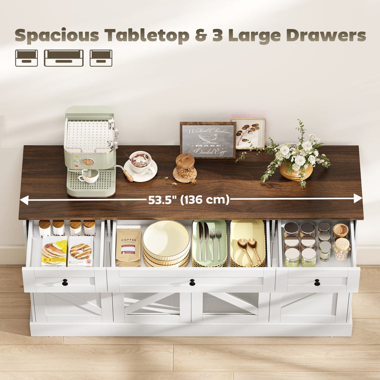 54" Farmhouse Sideboard Cabinet with Acrylic Barn Doors - White Wood Grain