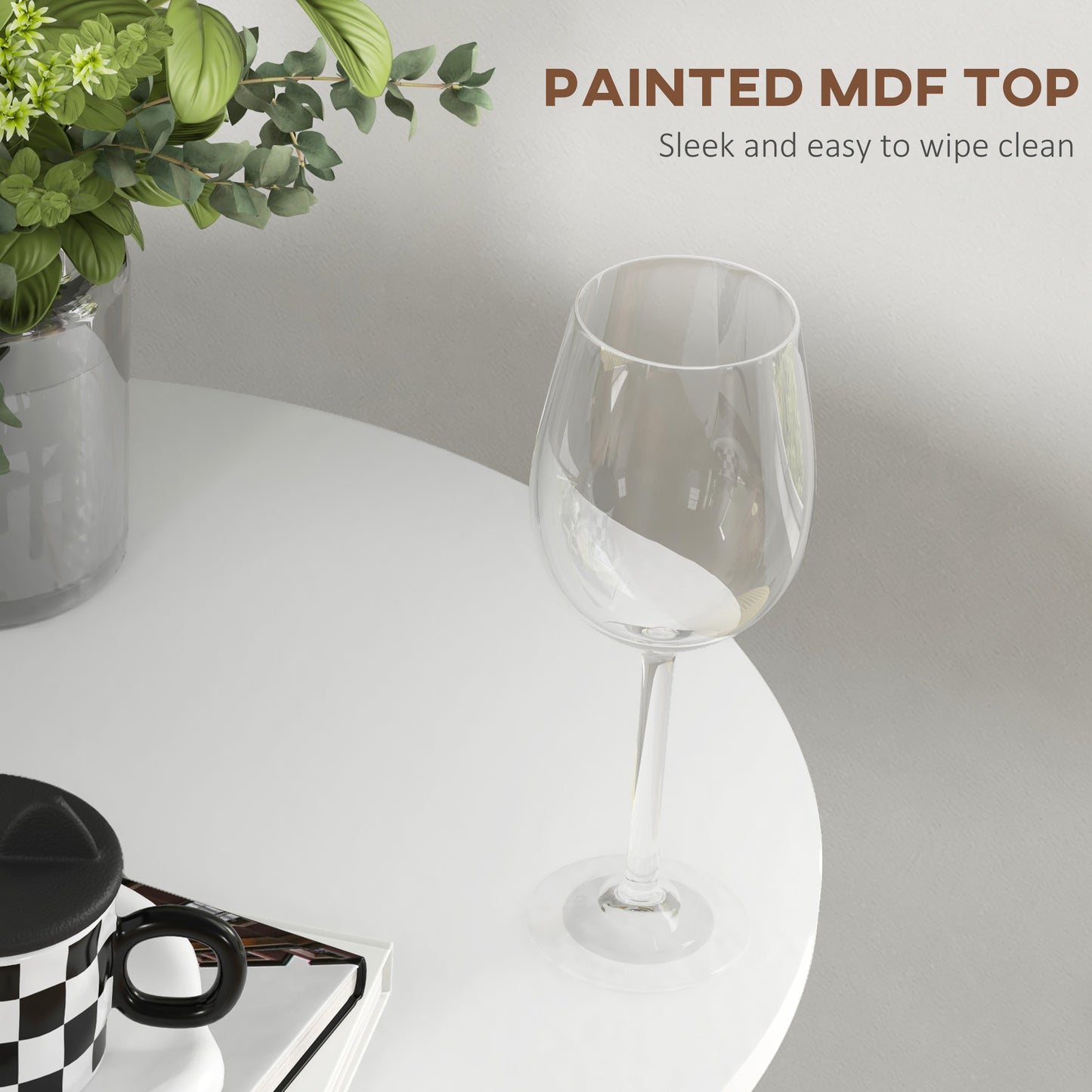 High Top Bar Table, Modern Round Dining Table with Painted Top and Steel Base, Bistro Table for 2 People, White