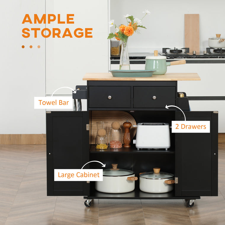 Rolling Kitchen Cart with Spice Rack - Black
