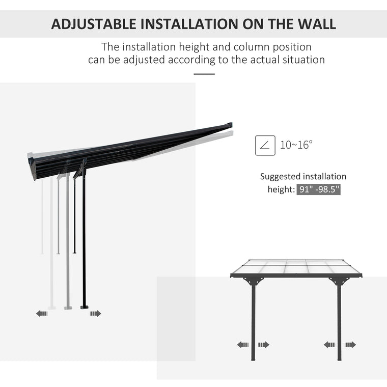 10' x 10' Grey Aluminum Pergola with Polycarbonate Roof