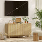 Fluted Sideboard Buffet Cabinet, 55" Coffee Bar Cabinet with 4 Doors, 2 Adjustable Shelves, 5 Wood Legs, Nature Wood