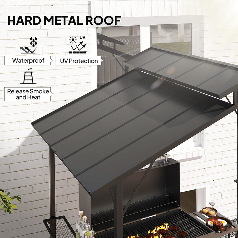 8' x 5' Hardtop Grill Gazebo with Double Roof & Shelves