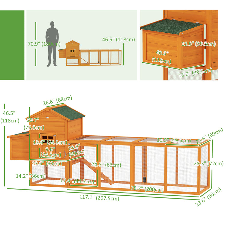 117" Orange Wooden Chicken Coop with Asphalt Roof & Nesting Box